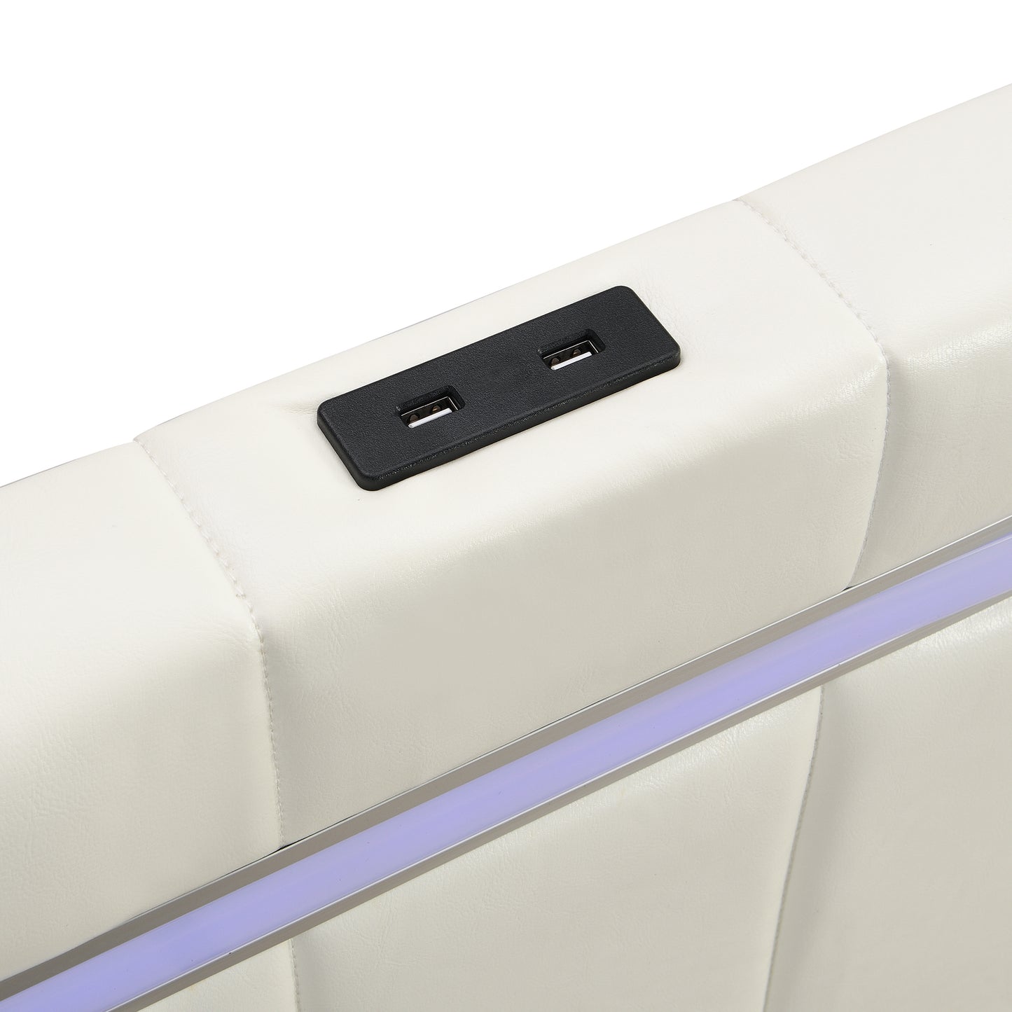 Queen Size Floating Bed Frame with LED Lights and USB Charging,Modern Upholstered Platform LED Bed Frame, White