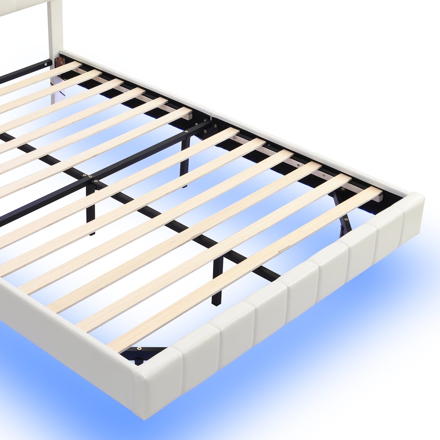 Queen Size Floating Bed Frame with LED Lights and USB Charging,Modern Upholstered Platform LED Bed Frame, White