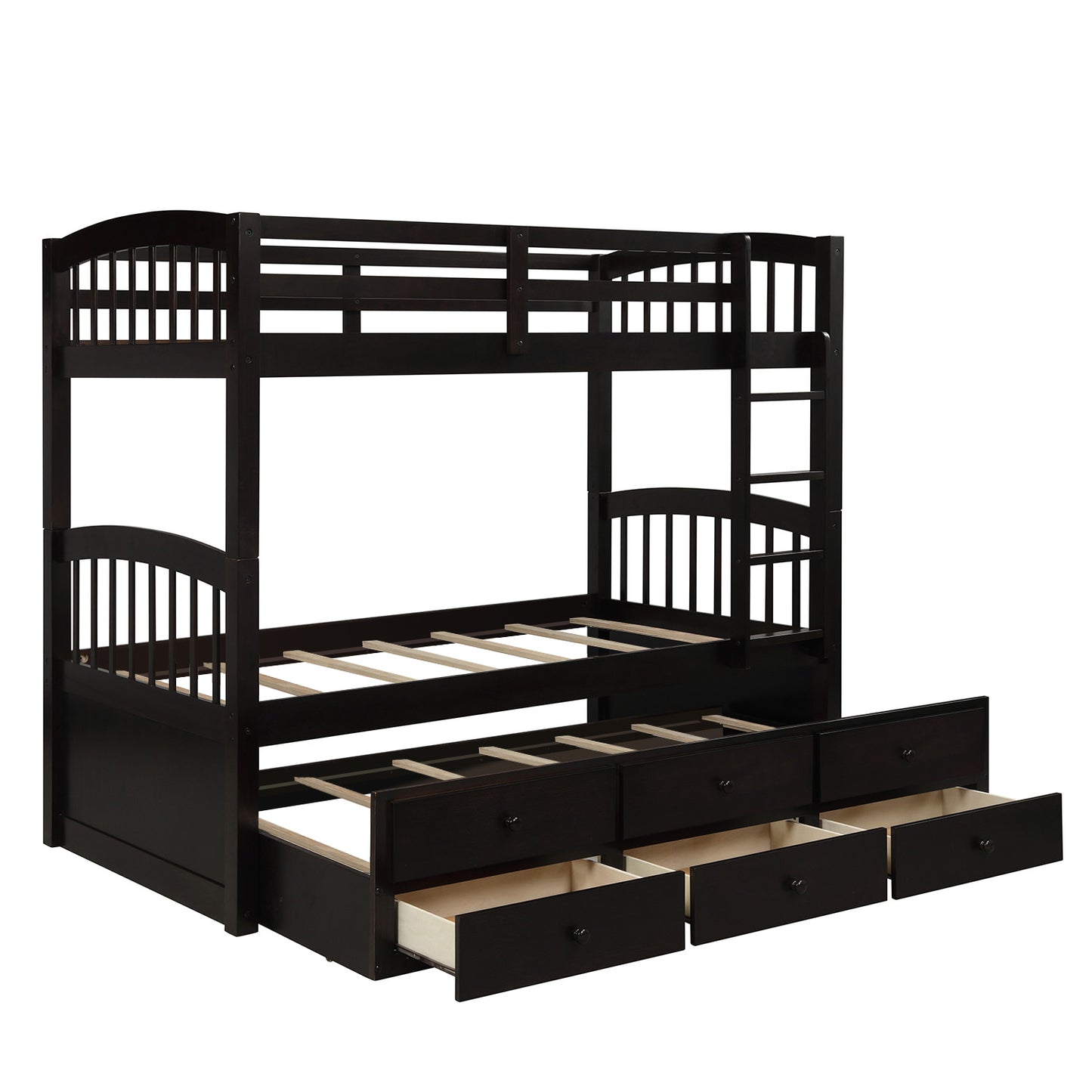 Twin Bunk Bed with Ladder, Safety Rail, Twin Trundle Bed with 3 Drawers for Teens Bedroom, Guest Room Furniture(Espresso)