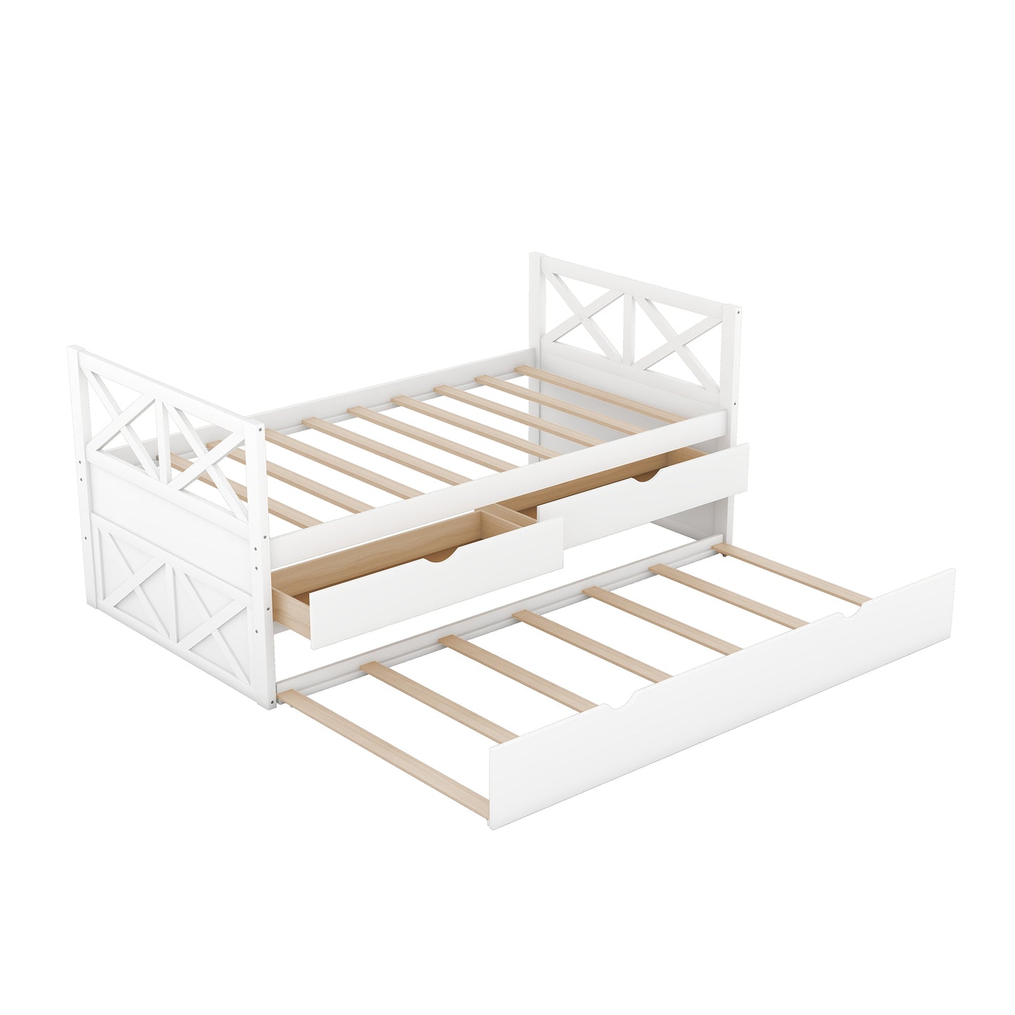 Multi-Functional Daybed with Drawers and Trundle, White