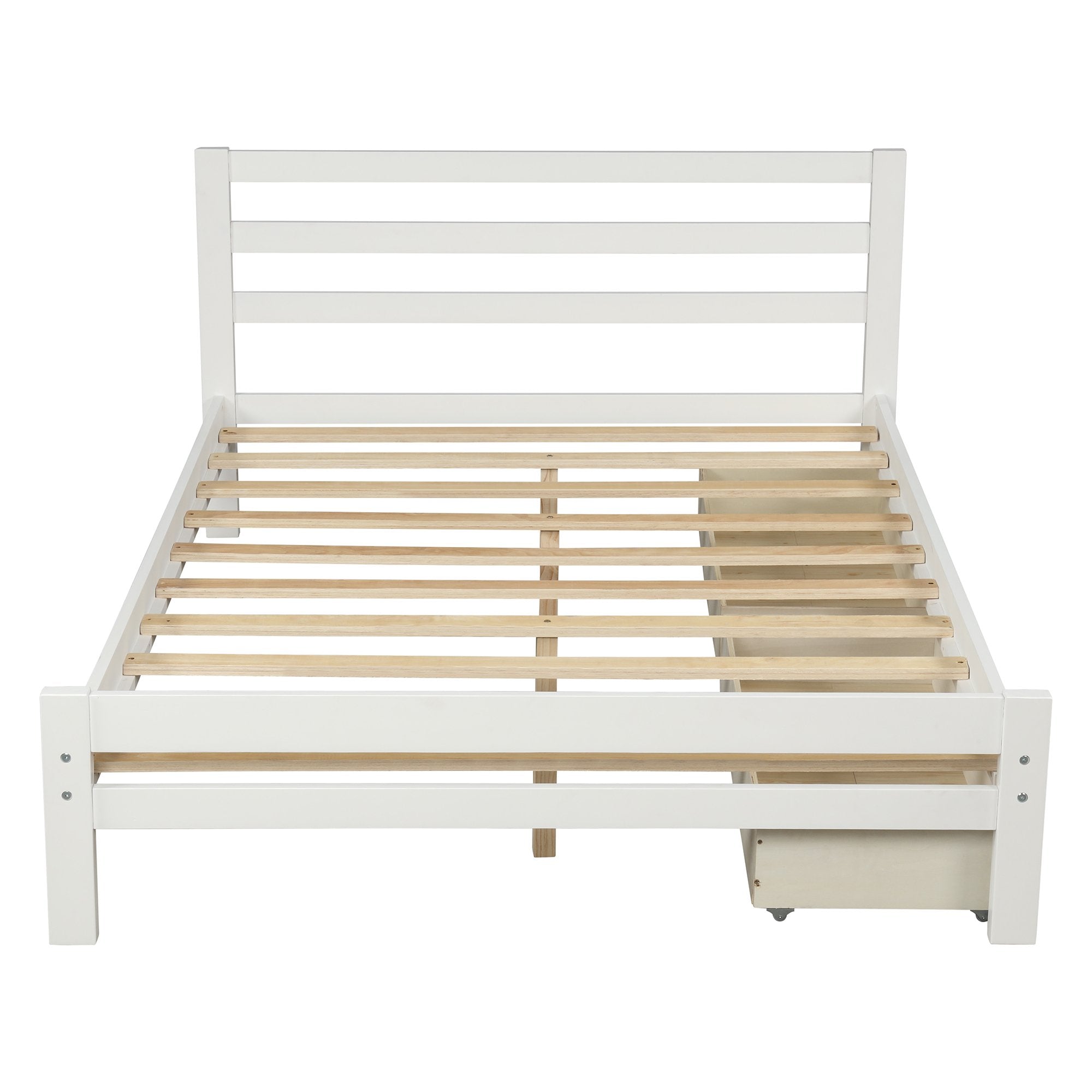 Full Size White Wood Platform Bed with Two Drawers for Storage – HOMEDAYBED