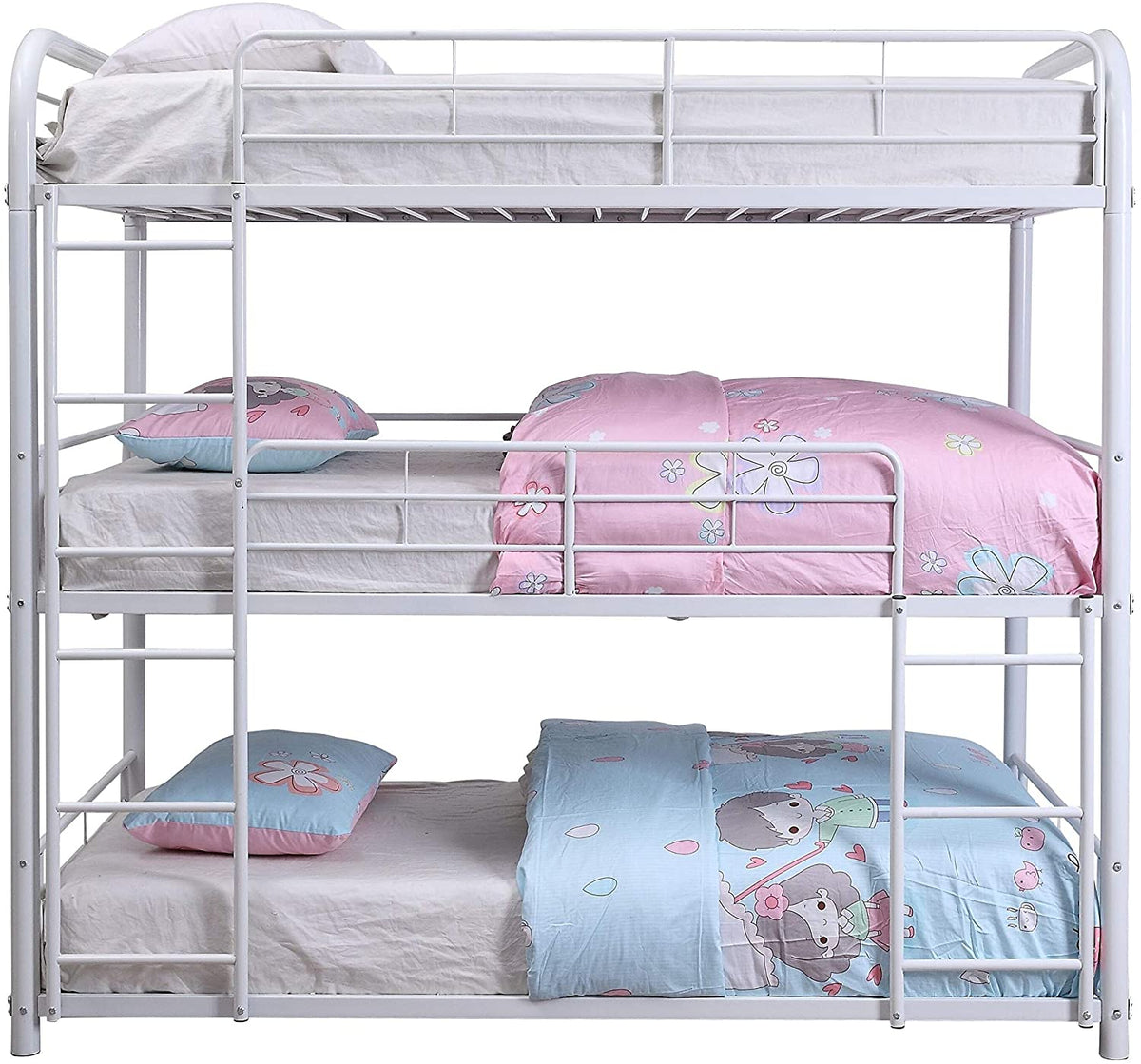 Triple-Full Size White Metal ACME Cairo Bunk Bed with Two Ladders ...