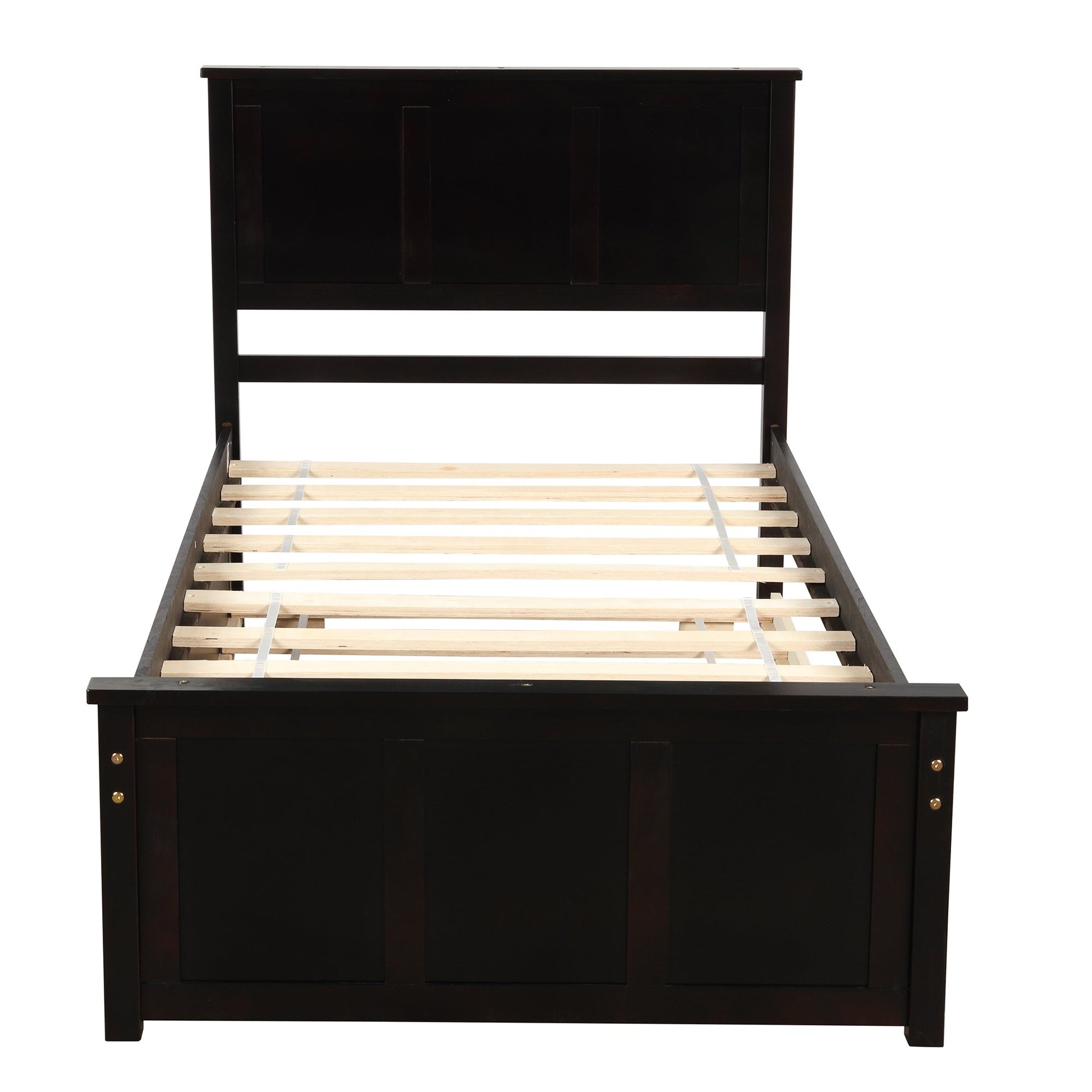 Twin Espresso Pinewood Platform Bed with Two Drawers-Platform Bed-HomeDaybed