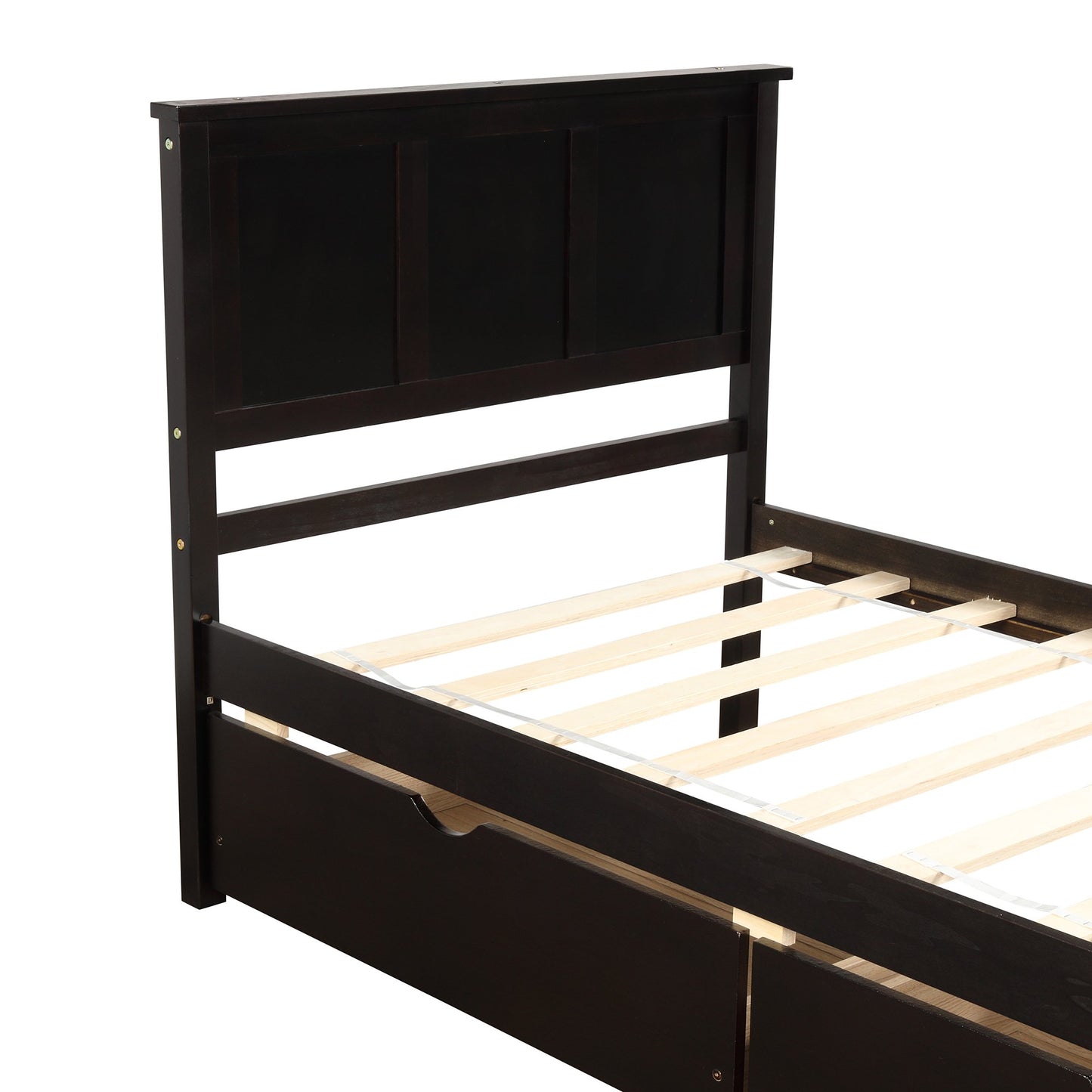 Twin Espresso Pinewood Platform Bed with Two Drawers-Platform Bed-HomeDaybed