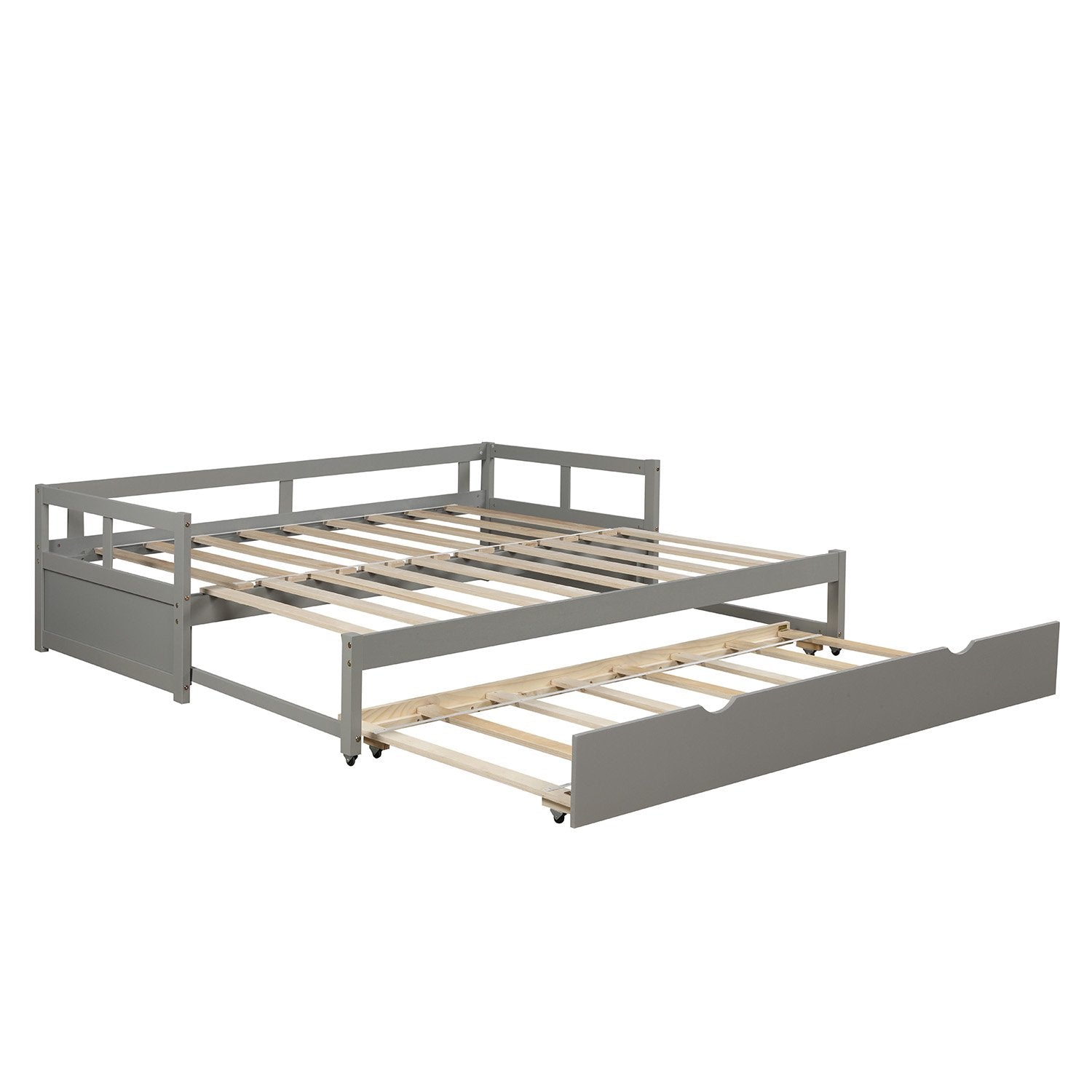 Twin Gray Wood Daybed with Twin Trundle, Extends to King Size – HOMEDAYBED