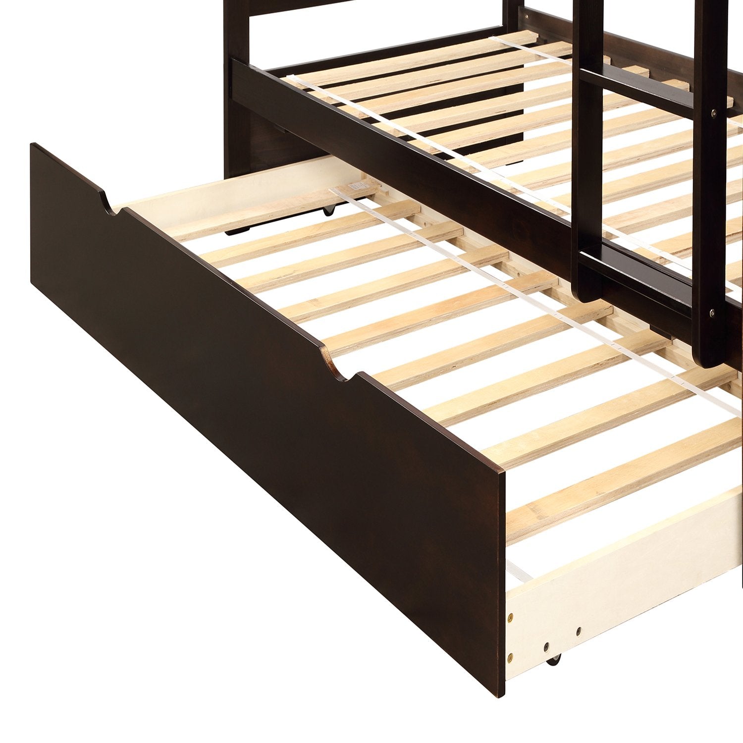 Twin over Twin Convertible Espresso Wood Bunk Bed with Movable Twin Tr ...